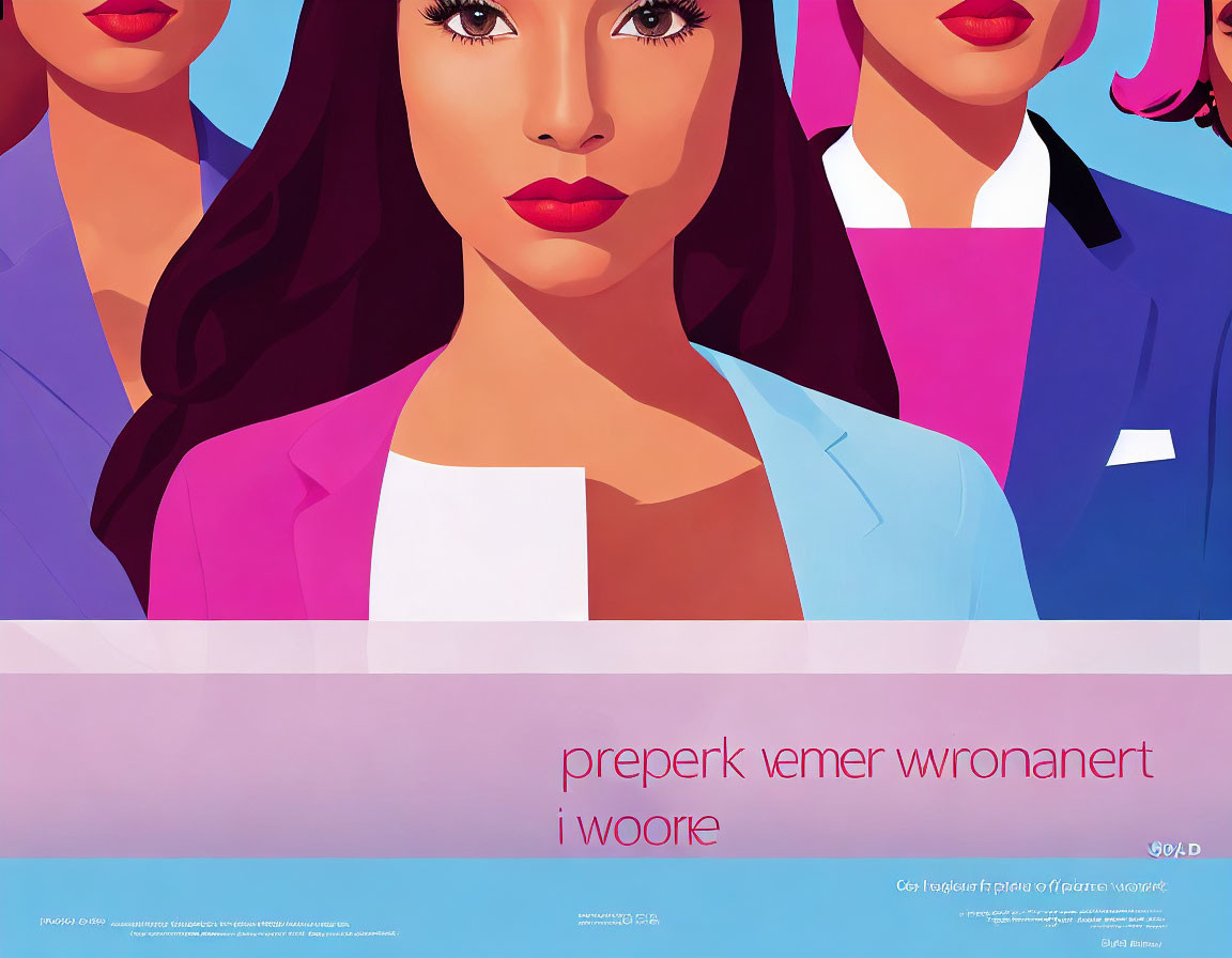 Vibrant illustration of women in business attire with central female figure