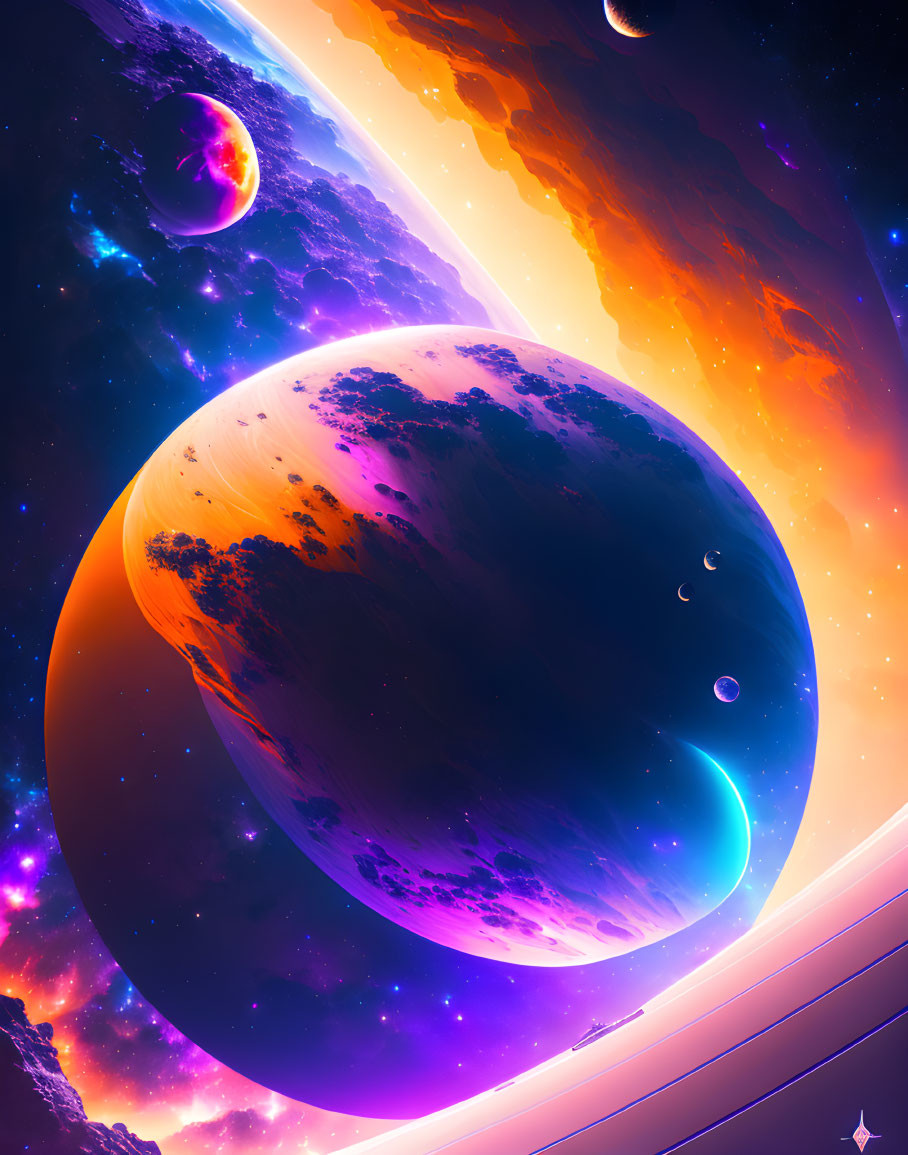 Colorful Fantastical Planets in Vibrant Cosmic Scene