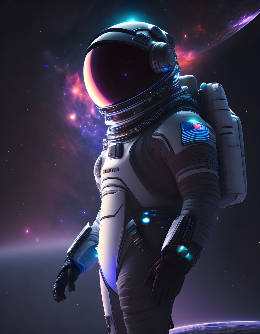 Detailed Space Suit Astronaut in Cosmic Setting