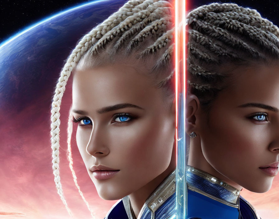 Split Image of Woman with Braided Hair: Pale vs. Dark Skin