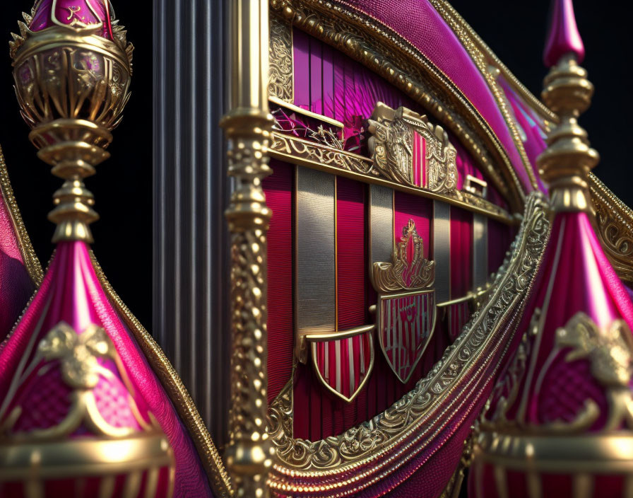 Detailed 3D Render: Royal Throne with Purple Upholstery & Gold Accents