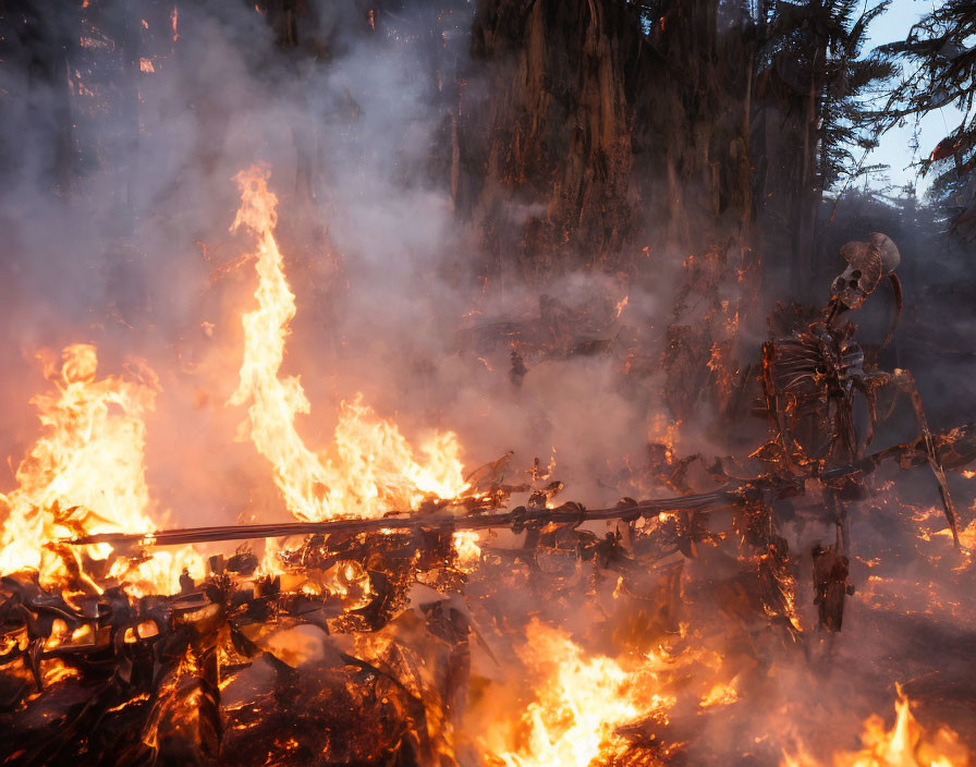 Intense Flames Engulfing Landscape with Bike in Blaze