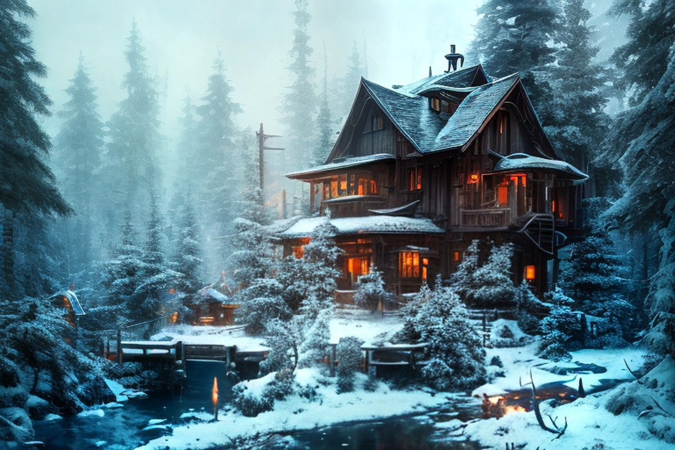 Wood house in winter