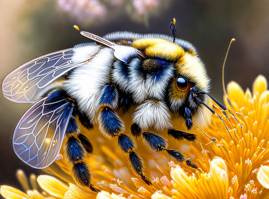 Detailed Close-Up: Bumblebee Pollinating Yellow Flower