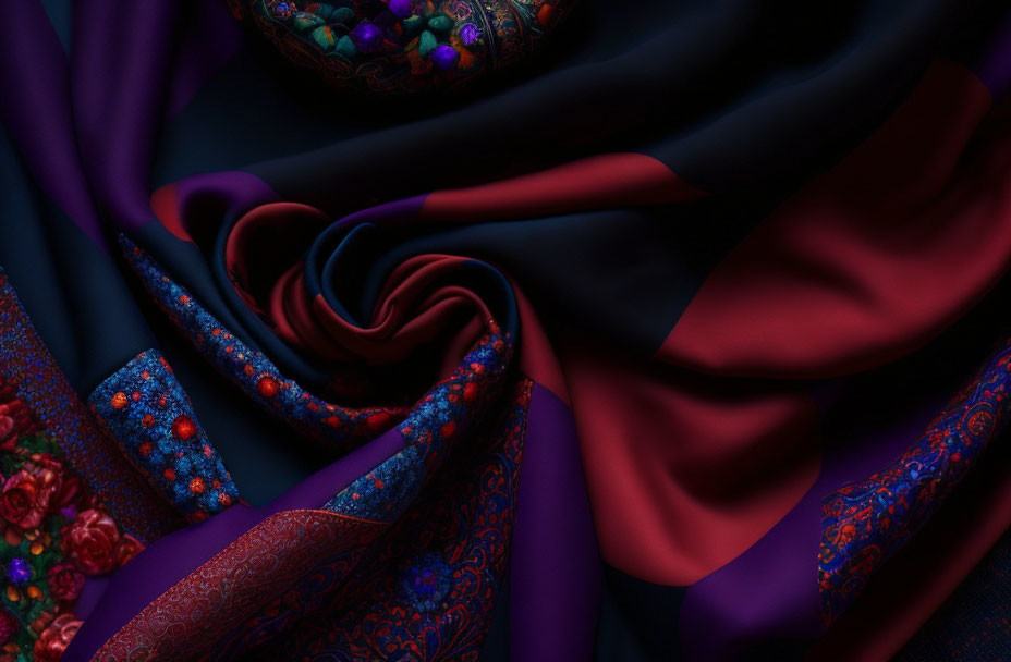 Luxurious Draped Fabrics in Rich Purples and Blues