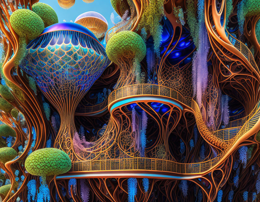 Colorful Fractal Art with Spherical Shapes and Looping Structures