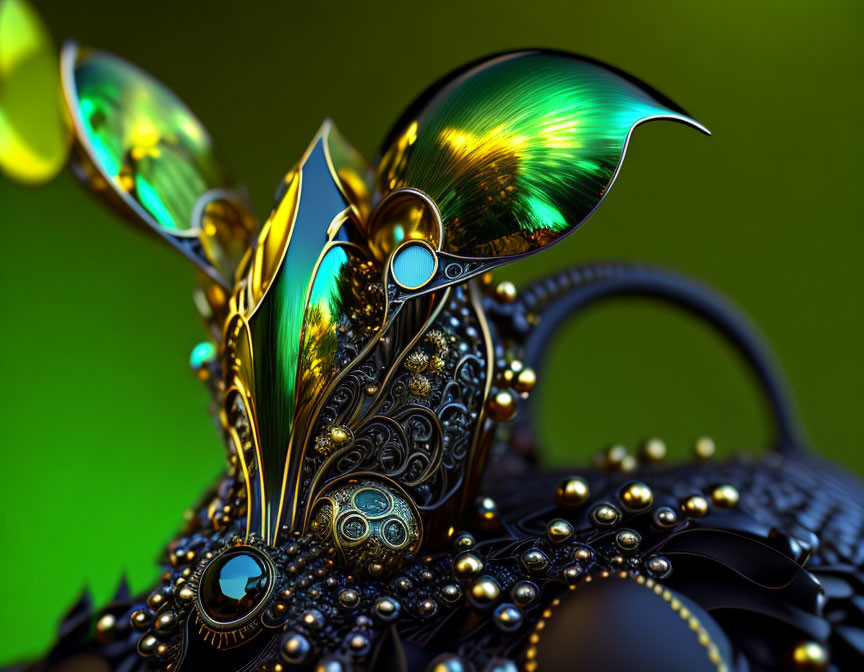 3D fractal design with metallic textures on green background