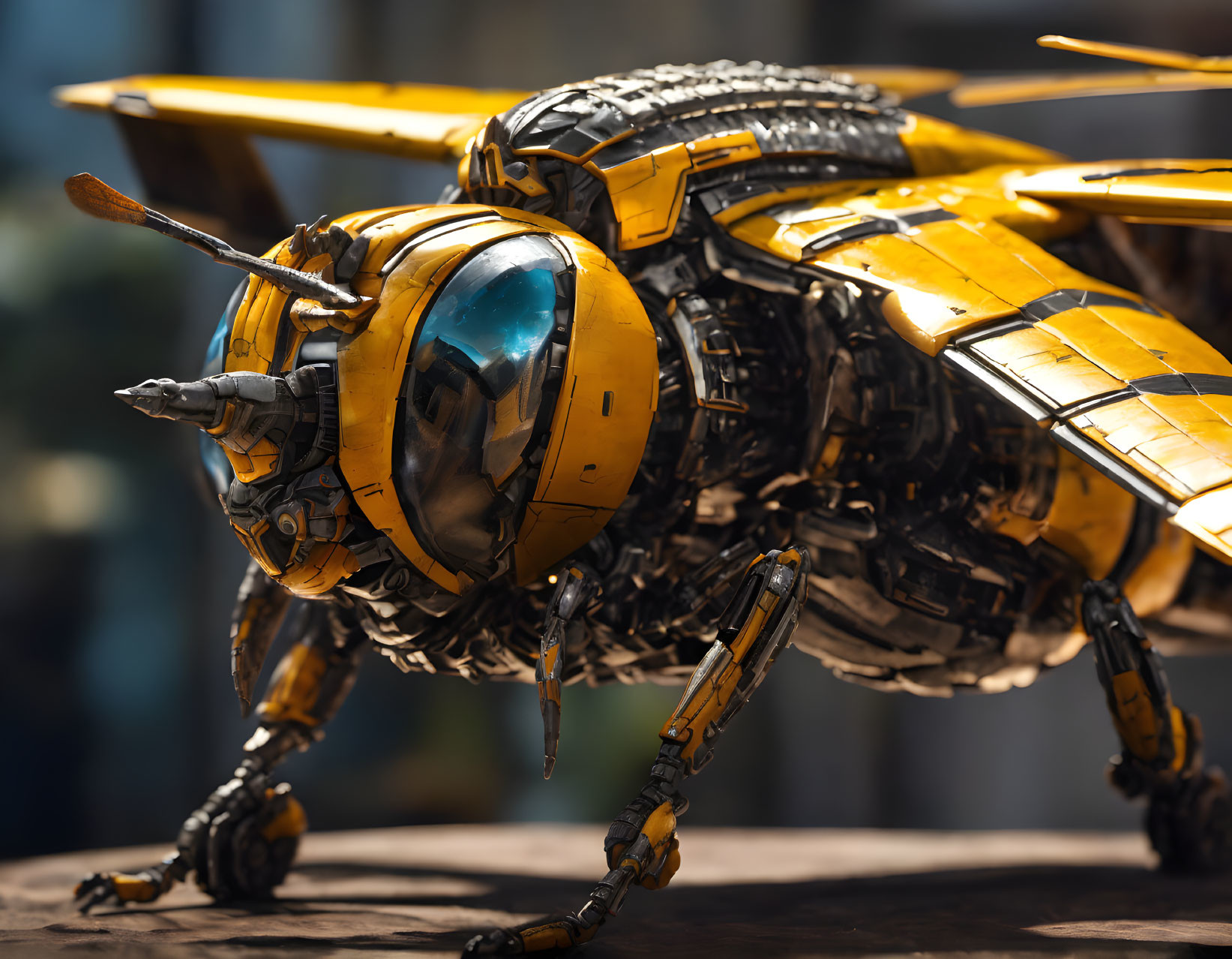 Detailed Mechanical Bee Model with Metallic Yellow and Black Segments