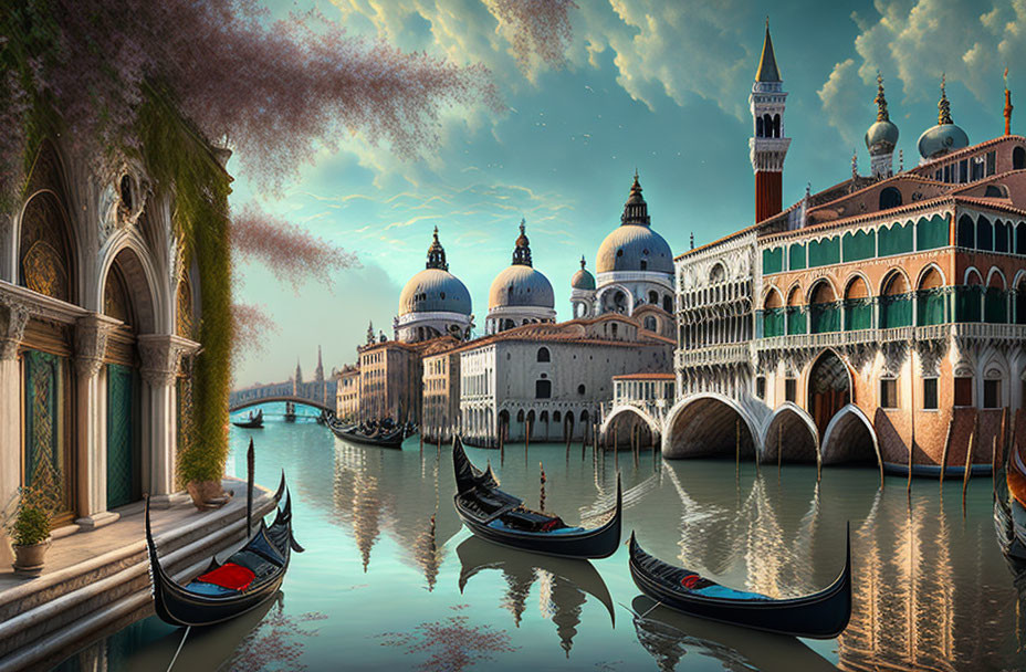 Venice Grand Canal: Tranquil scene with gondolas and historic architecture