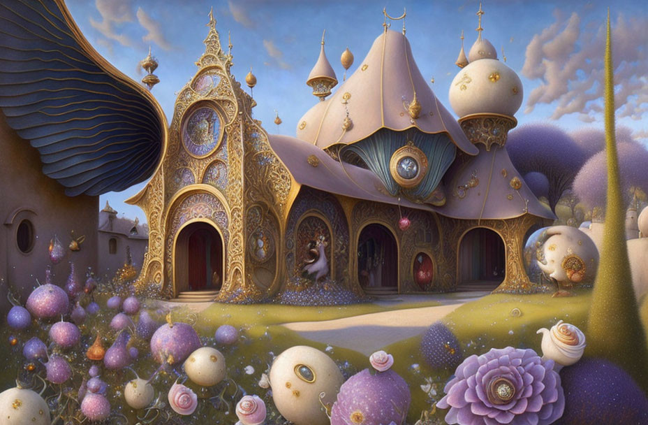 Colorful Mushroom and Flower Buildings in Fantasy Landscape