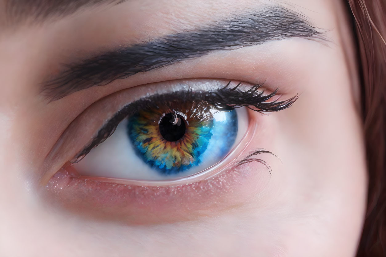 Detailed Close-Up of Human Eye with Blue Iris and Yellow Flecks