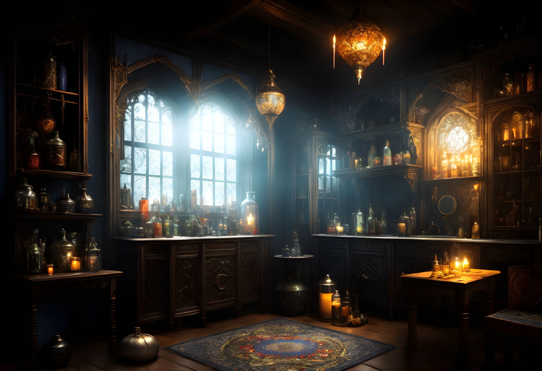 Elegant Gothic room with vintage decor and dim lighting