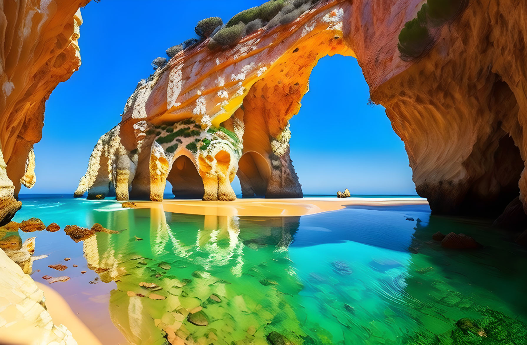 Scenic Coastal Landscape with Sandy Arches and Turquoise Waters