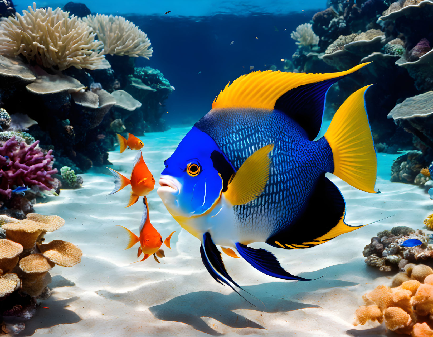 Colorful Emperor Angelfish in Vibrant Coral Reef Scene