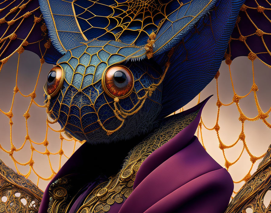 Stylized creature with dragon-like head and ornate scales in regal purple cloak