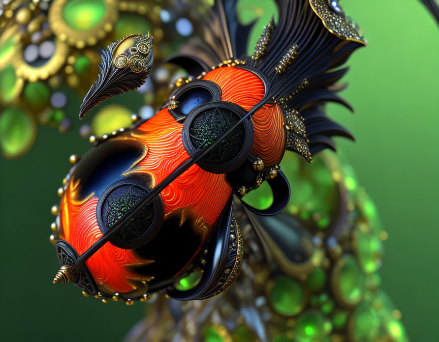 Abstract Beetle-Like Digital Artwork with Metallic Textures and Vibrant Colors