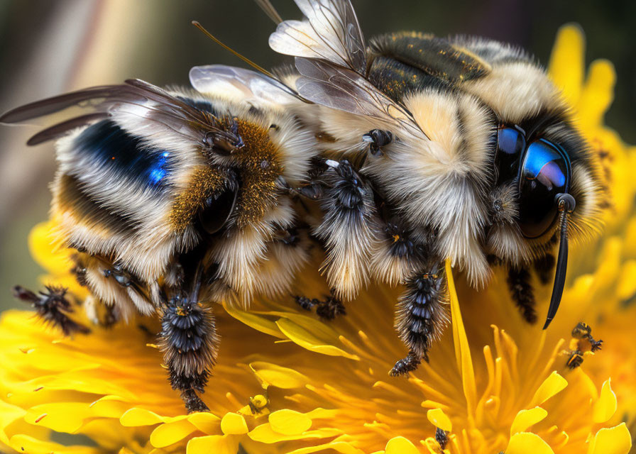 Detailed Close-up of Bees on Vibrant Yellow Flower