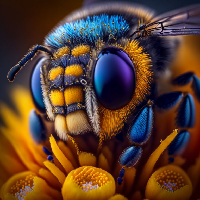 Colorful bee pollinating vibrant flower with intricate petals