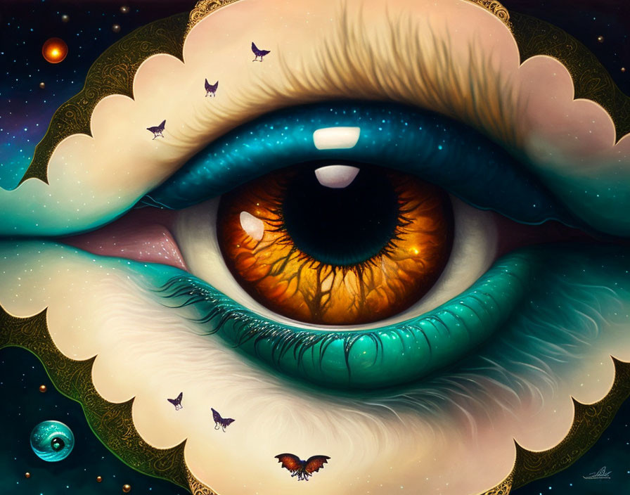 Eye with Cloud Eyelids in Surreal Cosmic Artwork