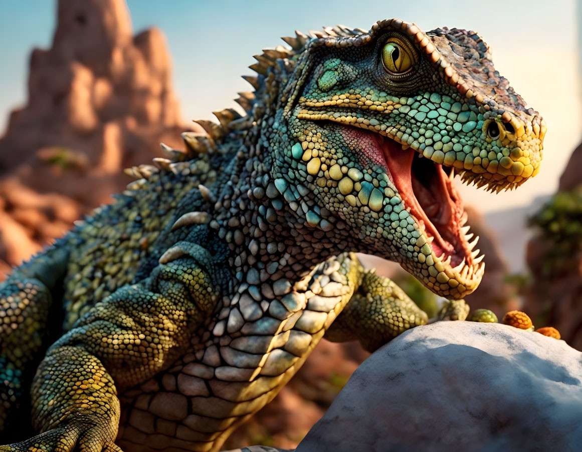 Detailed Realistic Lizard Artwork in Vibrant Green Scales