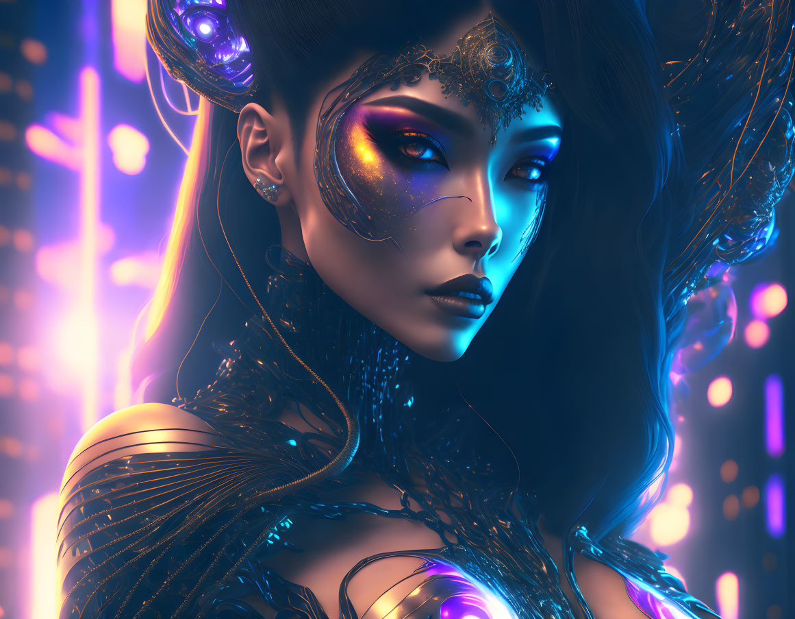 Fantasy portrait of woman with luminescent makeup and vibrant colors