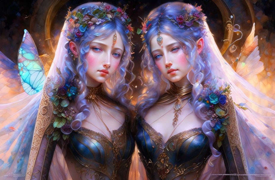 Ethereal fantasy figures with butterfly wings and intricate jewelry.