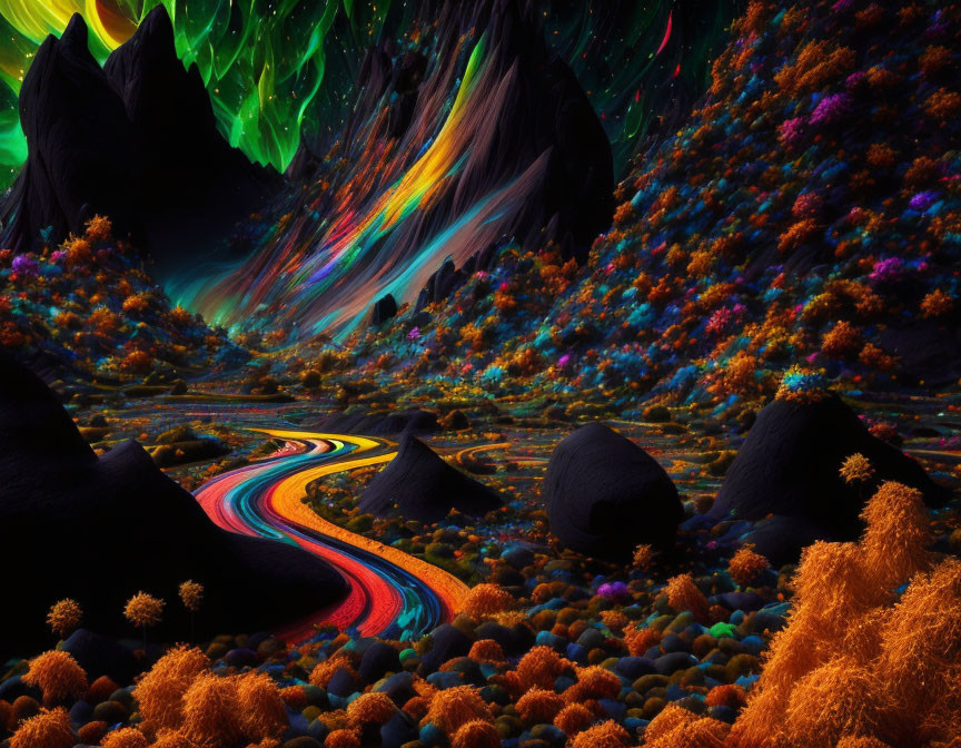 Colorful Swirling River in Vibrant Digital Landscape