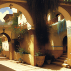 Sunlit Alley with Arches and Stone Buildings in Historic Mediterranean Town