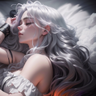 Illustration: Woman with Silver Hair Resting in Clouds