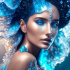 Fantastical image of person with blue features and water-themed headdress