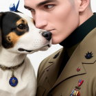 Military man and beagle in matching attire share a close bond