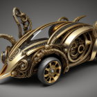 Golden Steampunk Car with Octopus Tentacles and Detailed Designs