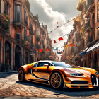 Luxurious Orange Sports Car in European Town Setting