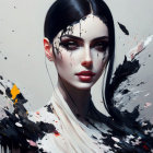 Abstract digital artwork of woman with dark hair and striking makeup