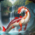 Orange Koi Fish with Dragon Features in Forest Waterfall