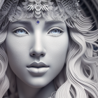 Detailed Fantasy-Style Statue with Ornate Headdress and Cracked Stone Texture