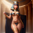 Woman in Ancient Egyptian Costume Poses in Temple Setting