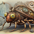 Mechanical Steampunk Insect with Brass Body and Gears