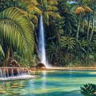 Tranquil Tropical Waterfall Cascading into Blue Pool