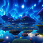 Fantastical landscape with luminous plants and vibrant sky