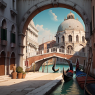 Sunlit European Street with Historical Buildings and People Walking