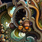 Colorful Fractal Art: Swirls, Spirals, Beaded Textures in Blues,