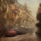 Vintage Street Scene: Classic Cars and Old Buildings in Sunlit Setting