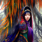 Person in Blue and Gold Traditional Outfit in Mystical Forest