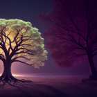 Vibrant surreal landscape with fantastical glowing trees