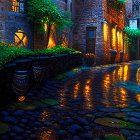 Old Stone Buildings and Cobblestone Alleyway at Twilight