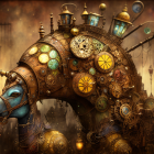 Steampunk horse digital art with mechanical gears and abstract backdrop