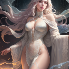 Fantasy digital artwork of woman with flowing hair and mystical energy