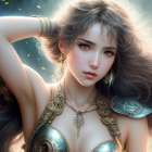 Ethereal female warrior in golden armor with mystical aura.