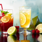 Refreshing Lemon and Strawberry Beverages with Citrus Fruits and Berries